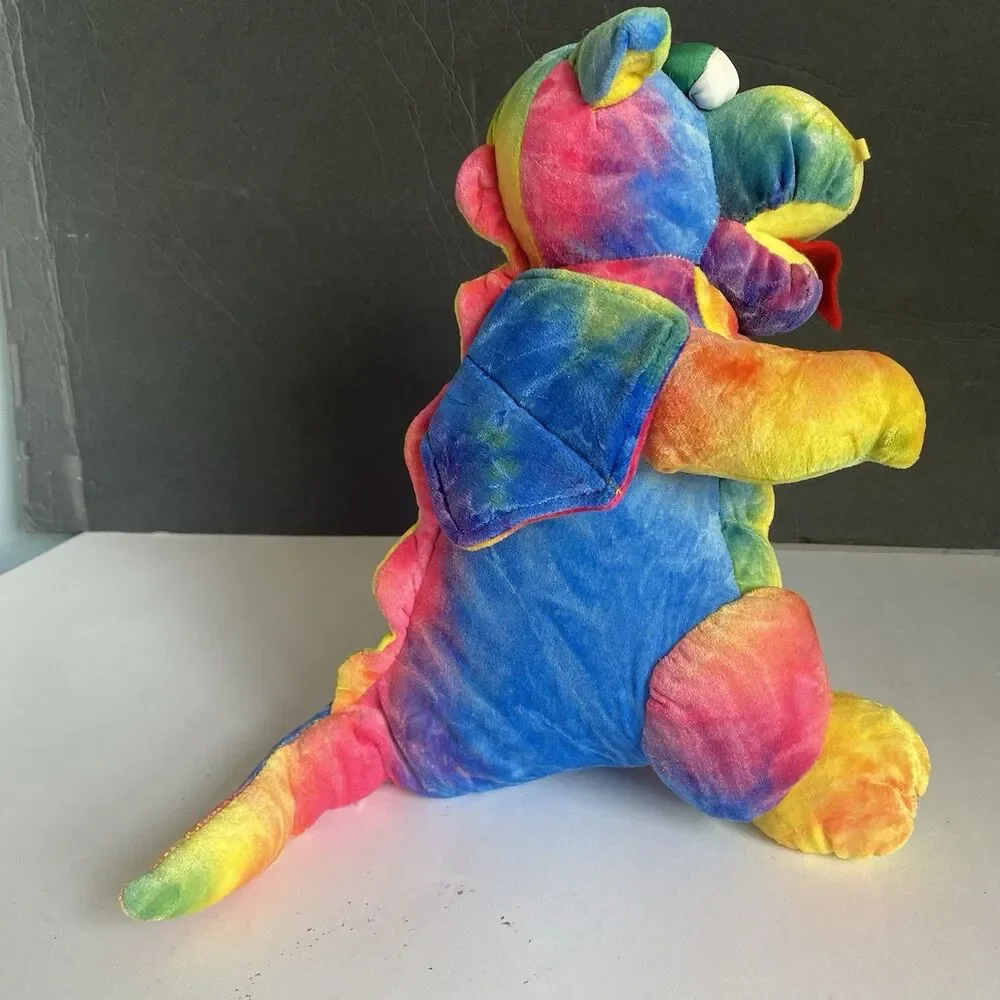 Vtg CHOSUN Plush Tie Dye Dragon w/ Squeaker Squeeze Roar Video